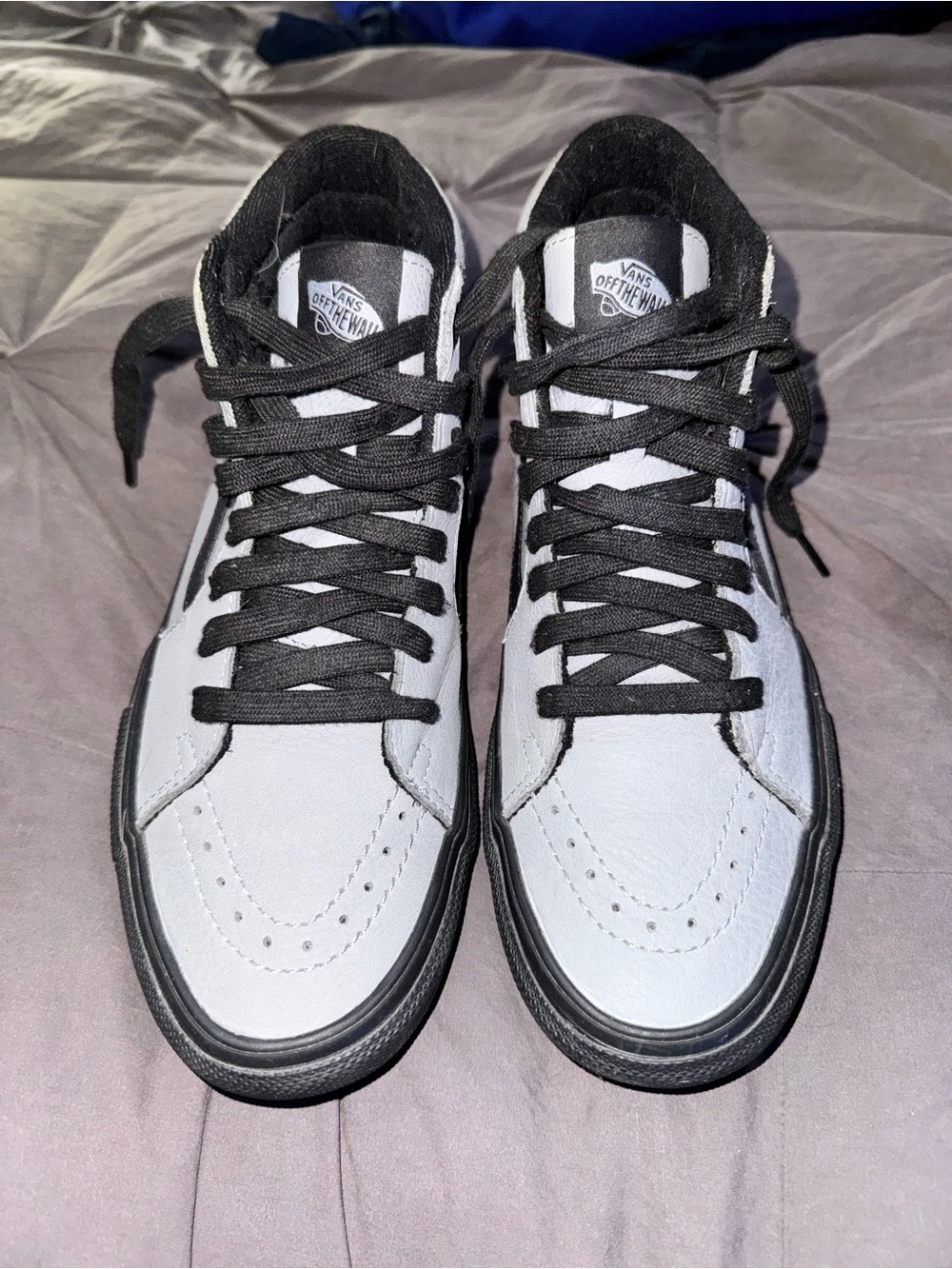 Grey and Black Leather Vans Old School Size 7.5